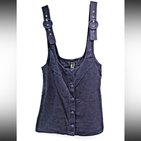 Forever 21 Dresses & Skirts - FOREVER 21 Corduroy Buckle Straps Overall Suspender Mini Dress size M Navy Blue